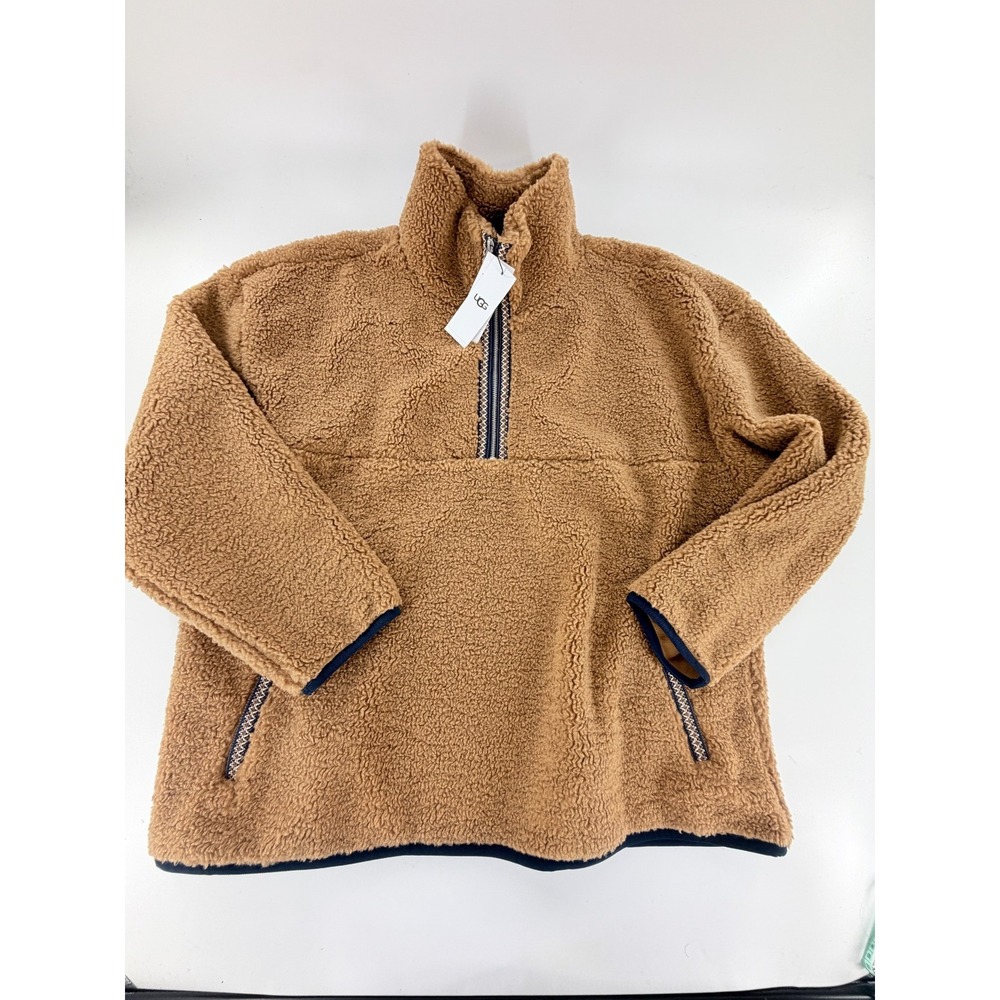 UGG Mens UGGBraid Half Zip Sherpa Pullover Chestnut Brown Mens Size XL NWT